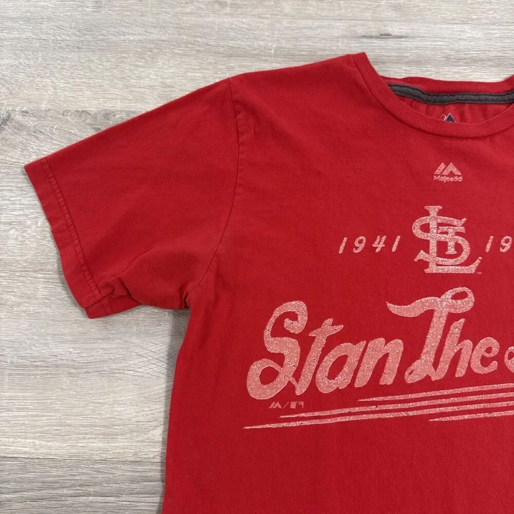 Stan Musial Shirt St Louis Cardinals Majestic Men's Red Medium 100% Cotton
